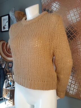 Zara Nwot Cozy Wool Blend Camel Openwork Knit Women's Sweater